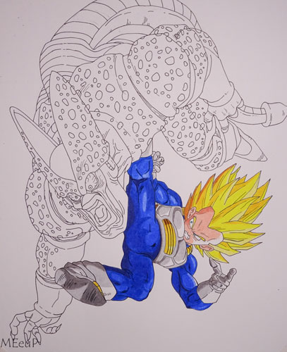 Dibujo de Vegeta vs Celula