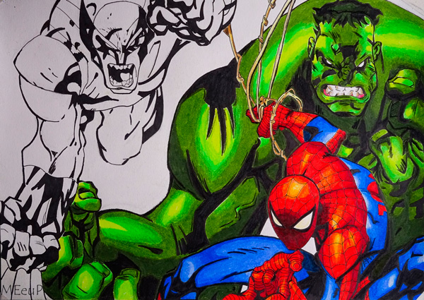 Dibujo de una portada Marvel