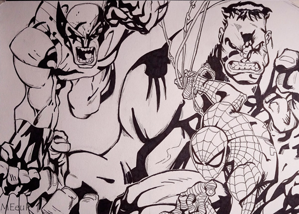 Dibujo de una portada Marvel