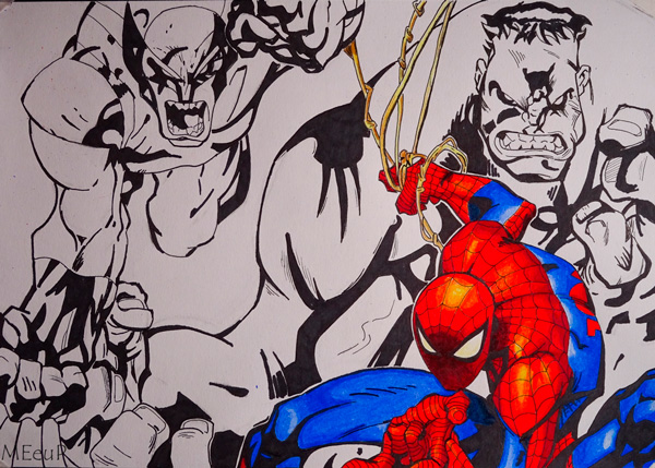 Dibujo de una portada Marvel