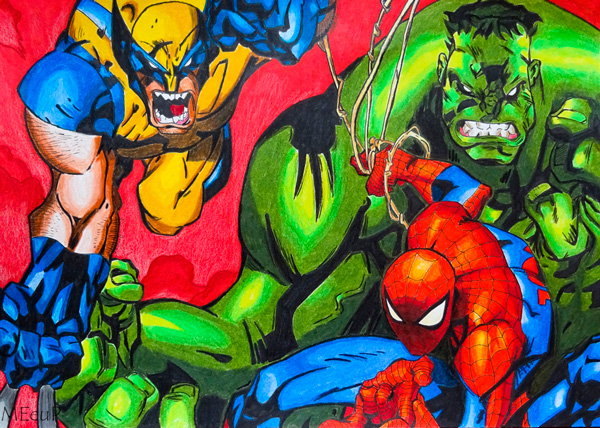 Dibujo de una portada Marvel
